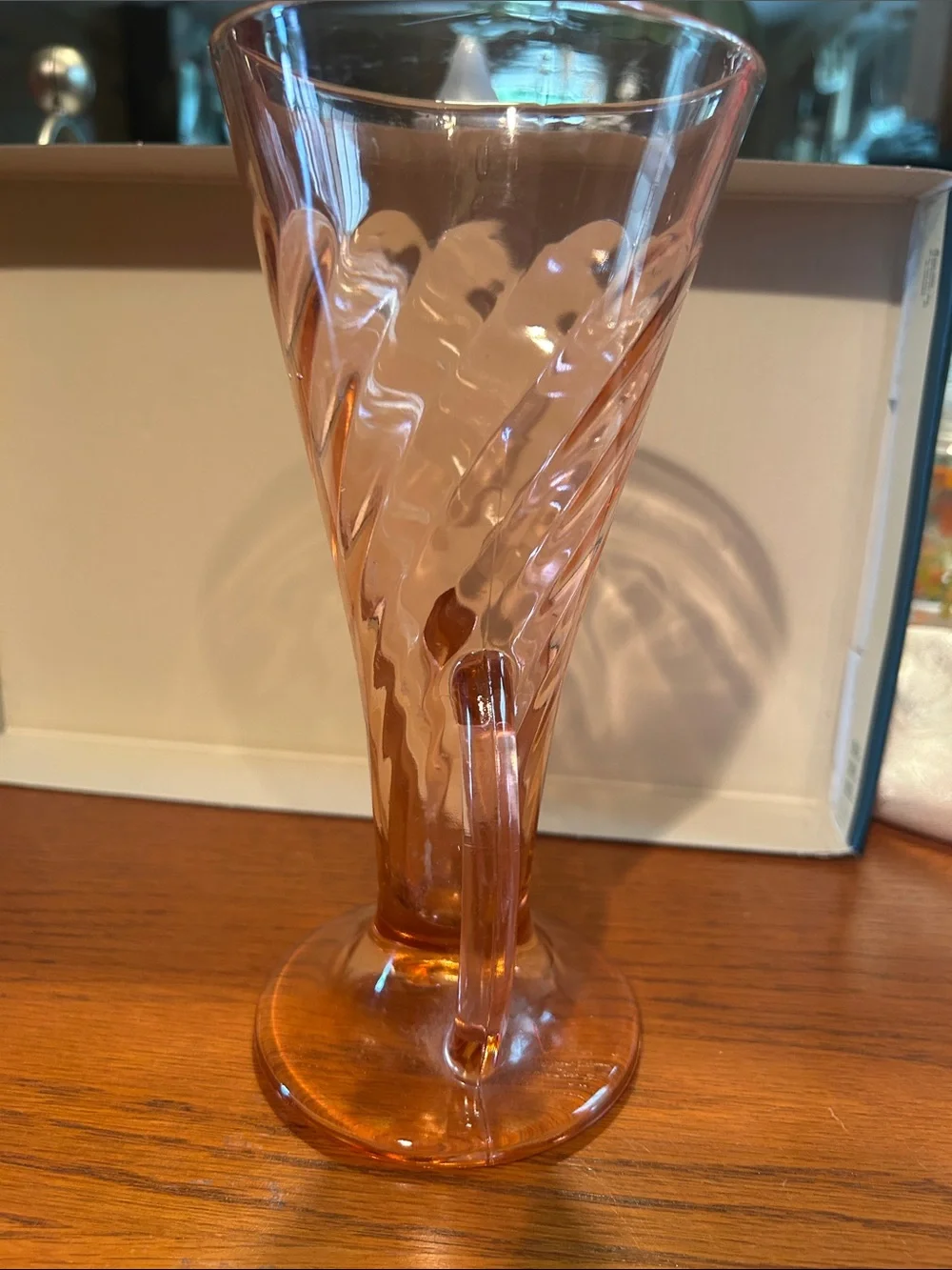 Imperial Pink Glass twisted optic trumpet Double-Handled Decorative Vase